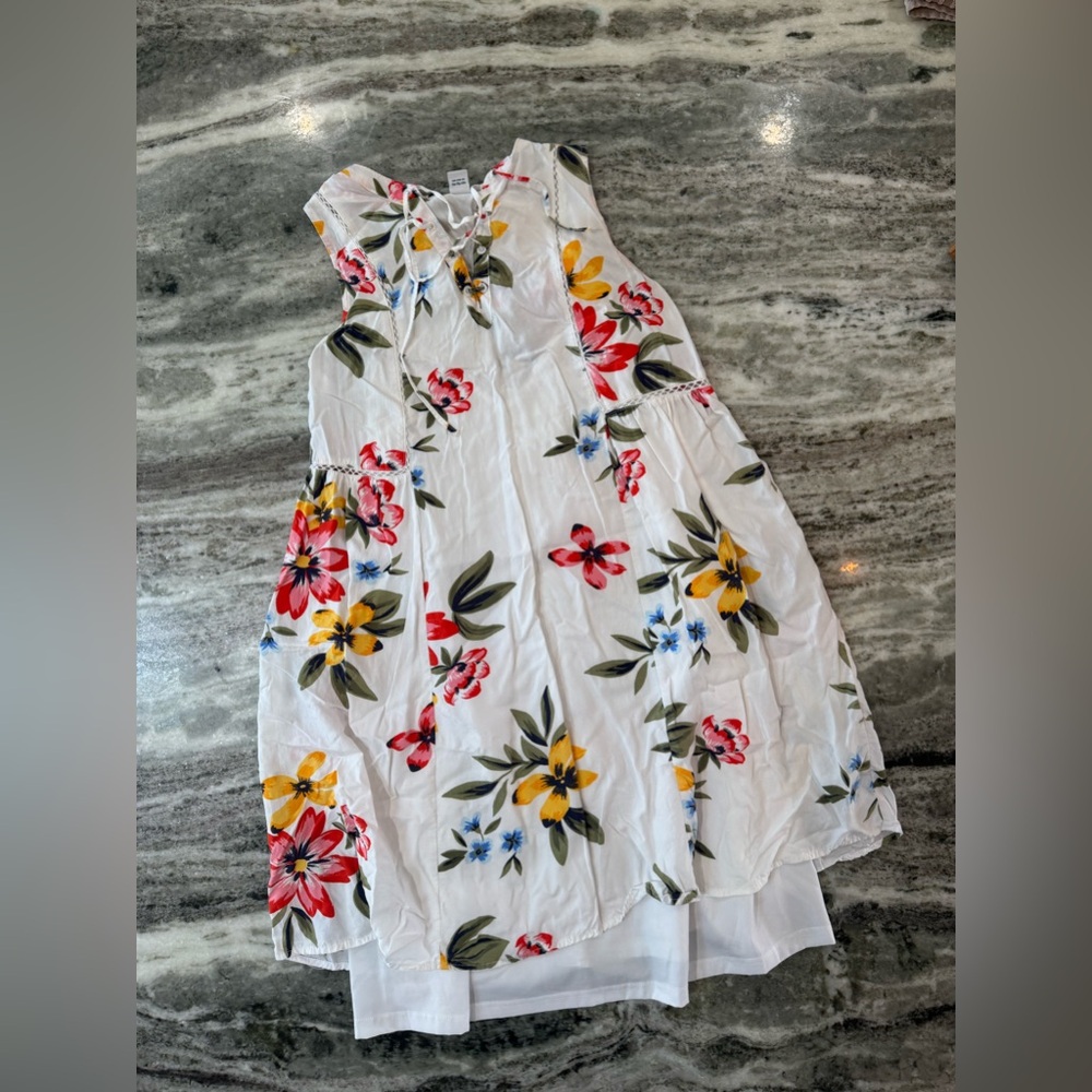 Old Navy White Floral Sundress with Red and Yellow Blooms